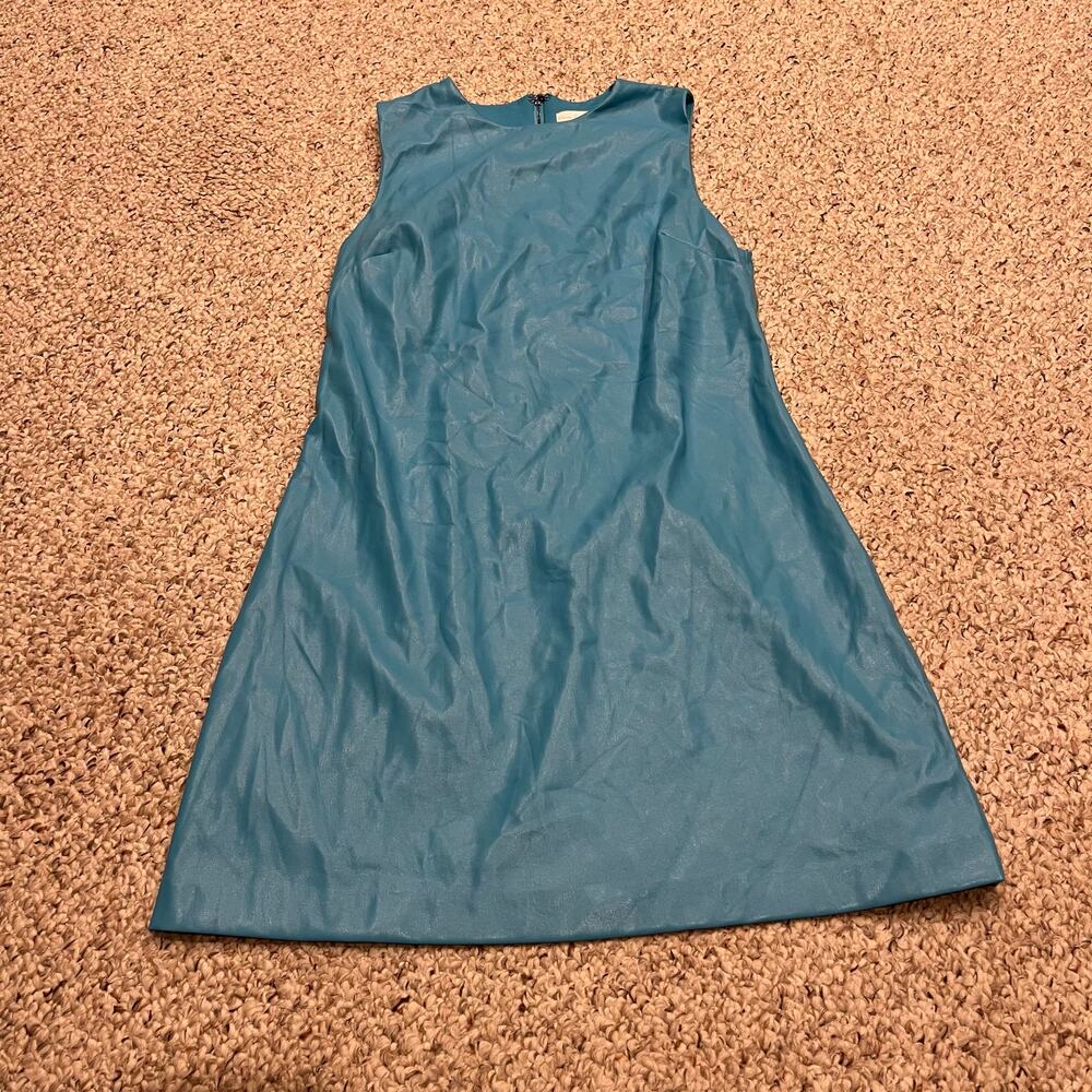 House of Harlow 1960 Vegan Leather Mini Dress Sz M Blue Retro Zip Sleeveless